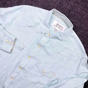 Ryan Michael Mens Silk Linen Western Snap Shirt Sky Blue Medium T1306HOU